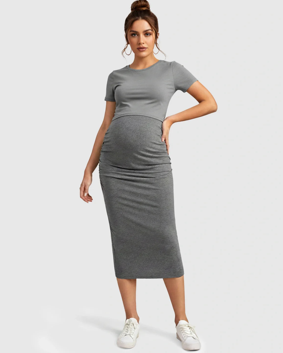 Bump Society – The Comfort Collection: Ruched Fitted-Style Maternity Midi Skirt