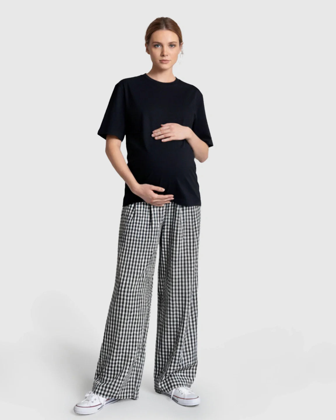 Bump Society – The Comfort Collection: Plaid Print Wide Leg Maternity Trousers