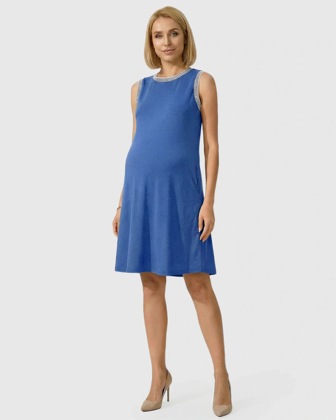 Bump Society – The Comfort Collection: Sleeveless Mid-Waist Umbrella Skirt Maternity Dress