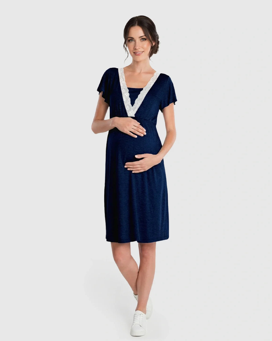 Bump Society – The Nursing Collection: Lace-Trim V-Neck Maternity & Nursing Nightdress