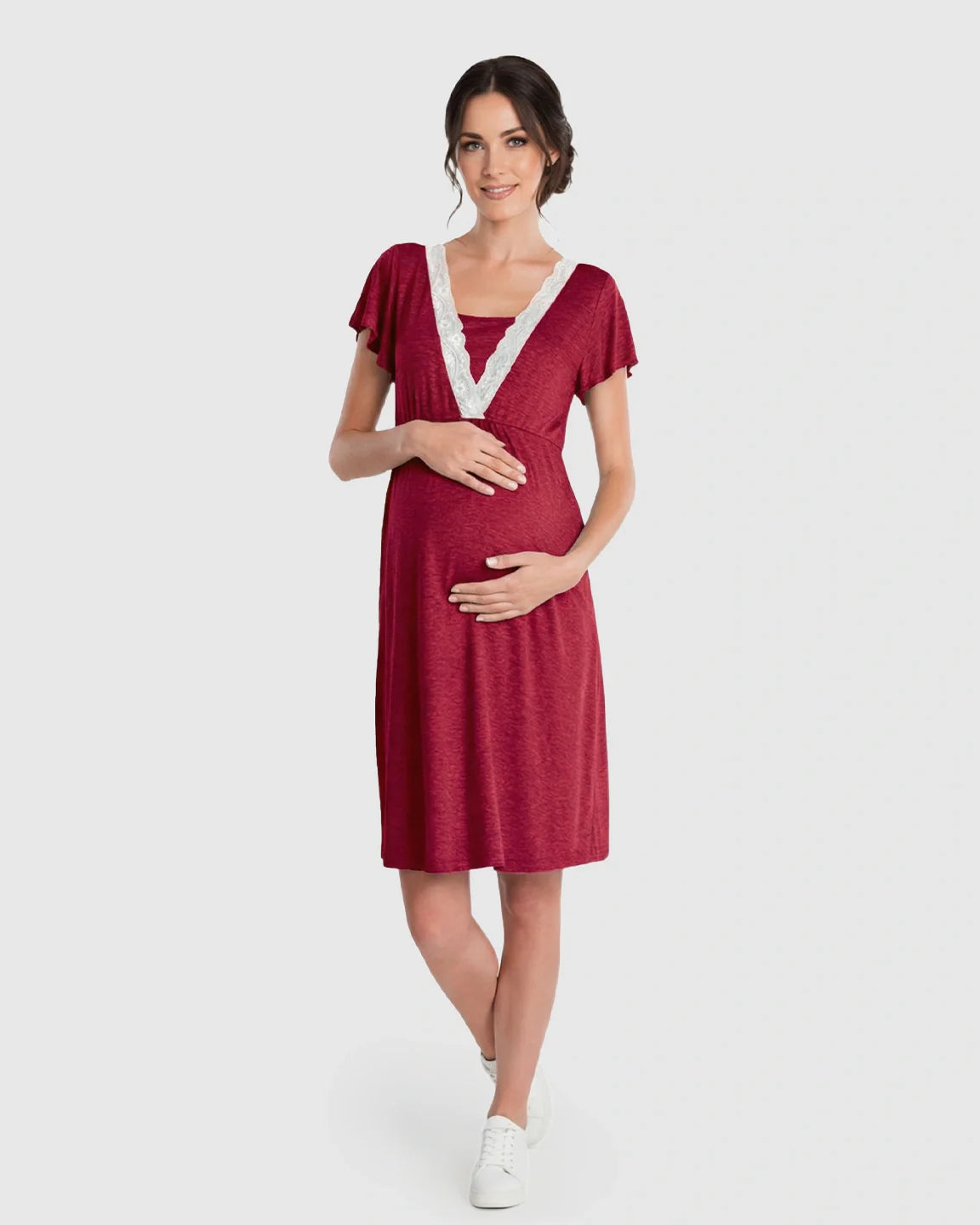 Bump Society – The Nursing Collection: Lace-Trim V-Neck Maternity & Nursing Nightdress