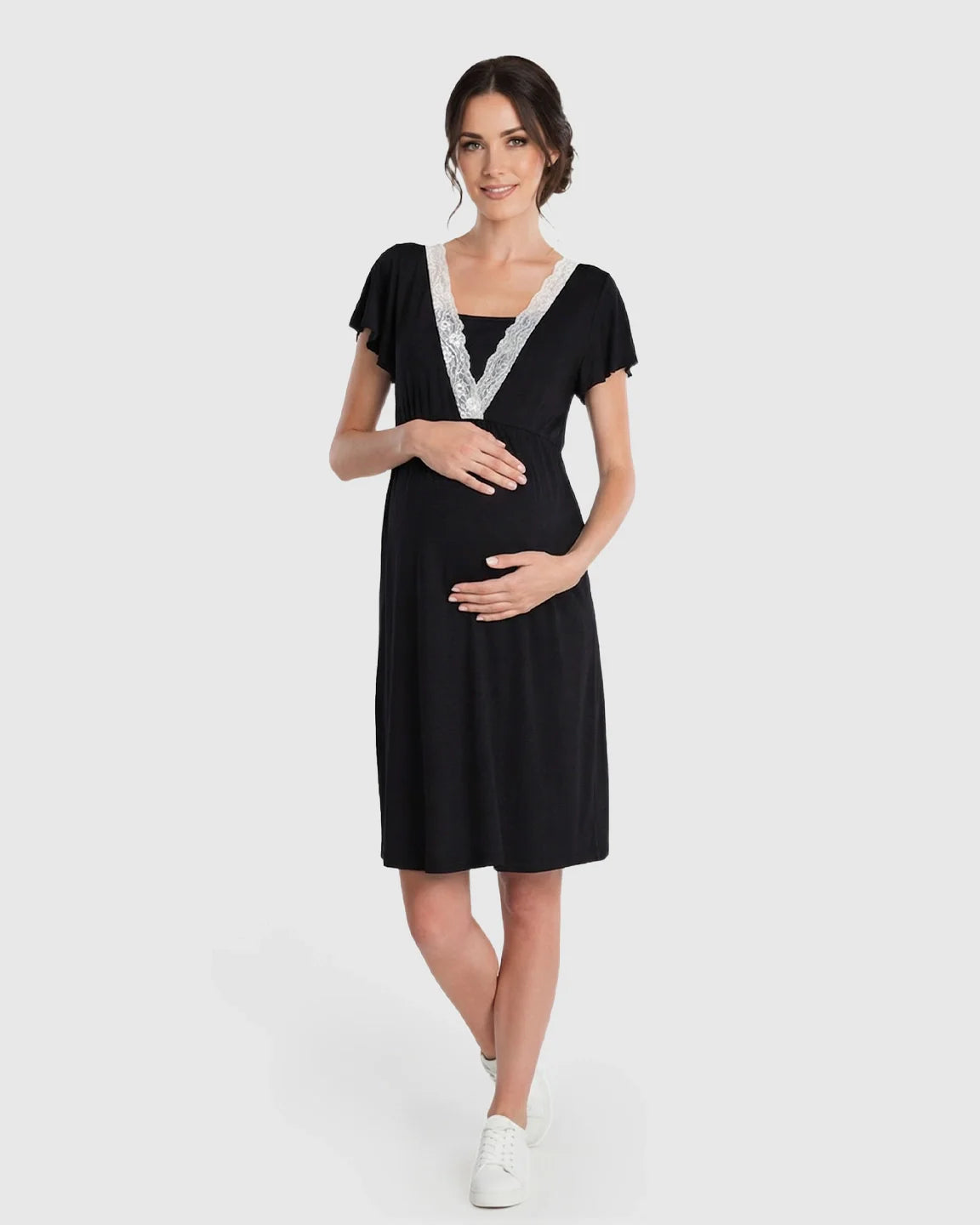Bump Society – The Nursing Collection: Lace-Trim V-Neck Maternity & Nursing Nightdress