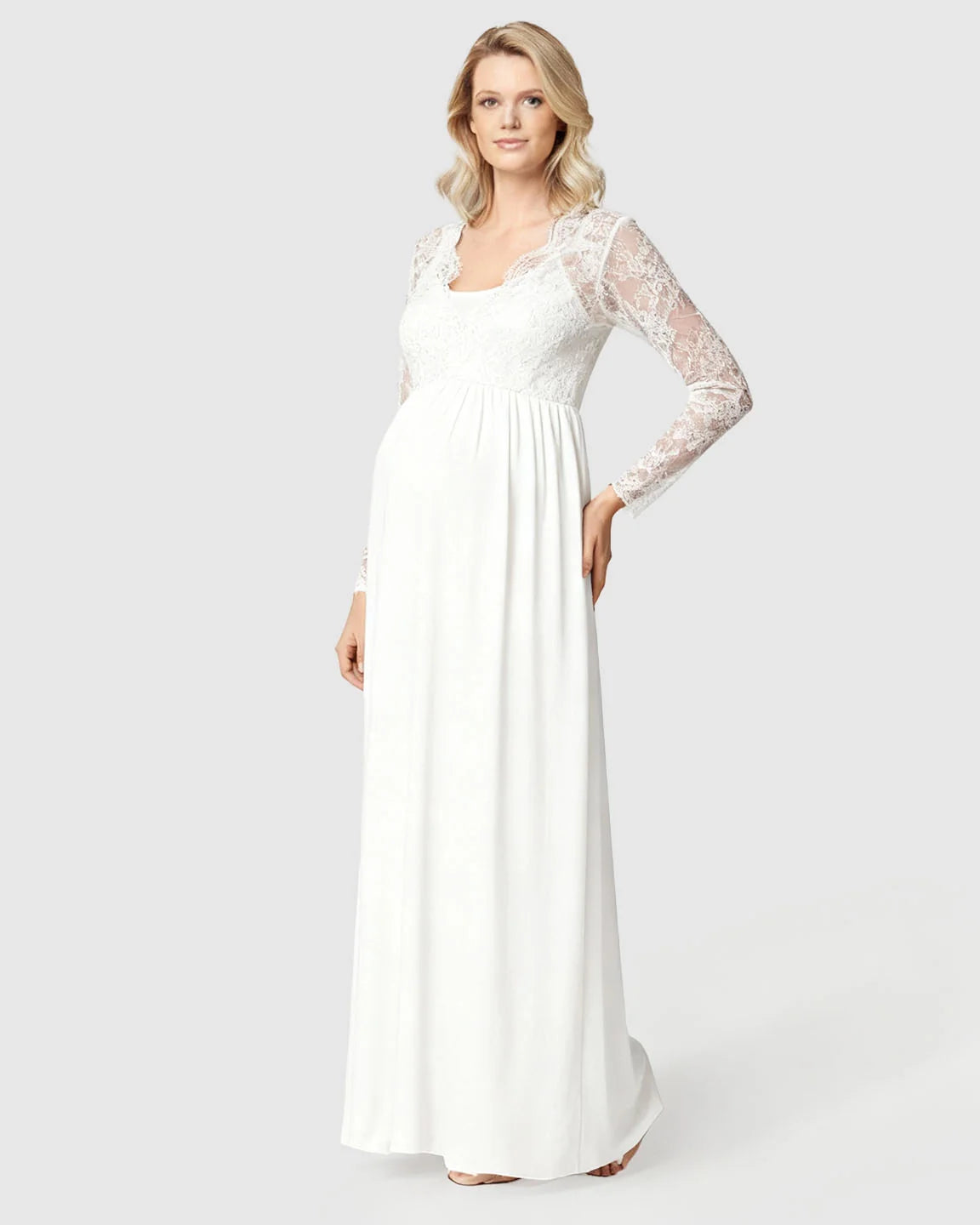 Bump Society – The Comfort Collection: Scalloped Lace Neckline Elegant Maternity Gown