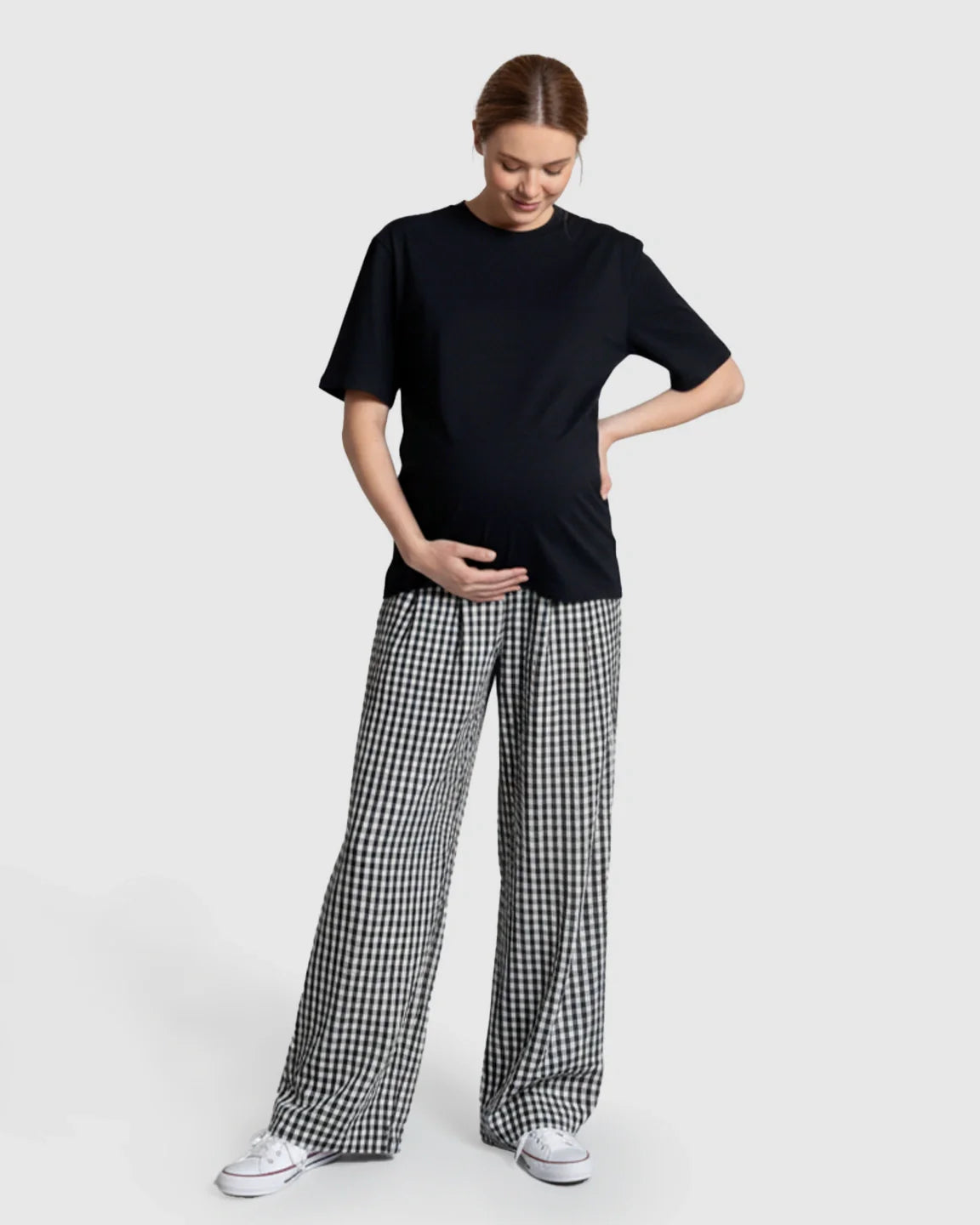 Bump Society – The Comfort Collection: Plaid Print Wide Leg Maternity Trousers