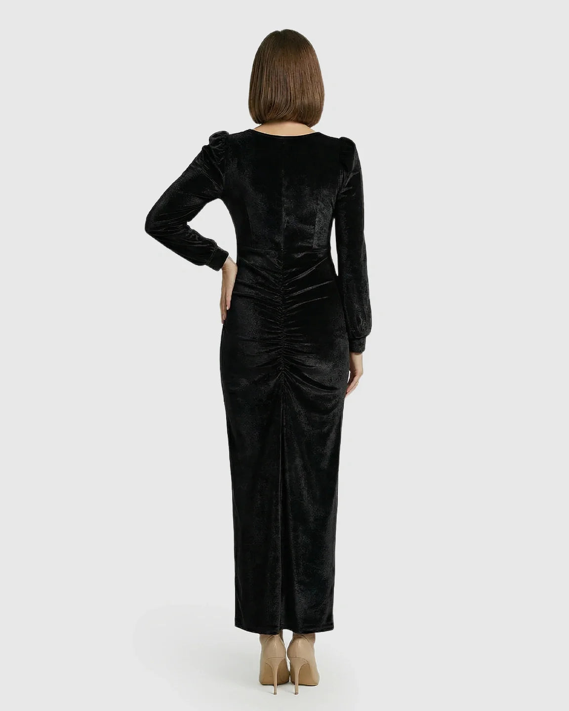 Bump Society – The Comfort Collection: Puffed Velvet Sleeves Bodycon Maternity Evening Gown