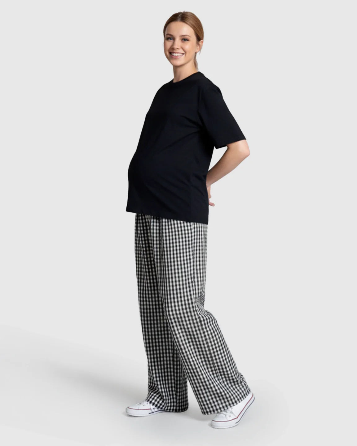 Bump Society – The Comfort Collection: Plaid Print Wide Leg Maternity Trousers