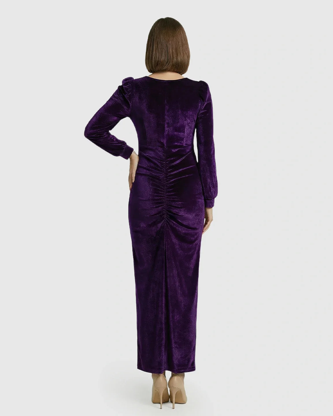 Bump Society – The Comfort Collection: Puffed Velvet Sleeves Bodycon Maternity Evening Gown