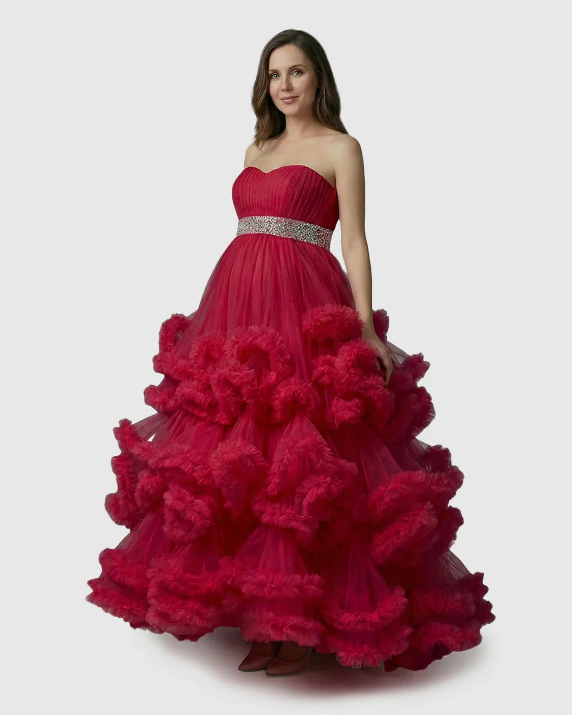 Bump Society – The Comfort Collection: Strapless Bodice Multi-Layered Ruffled Skirt Maternity Photoshoot Dress