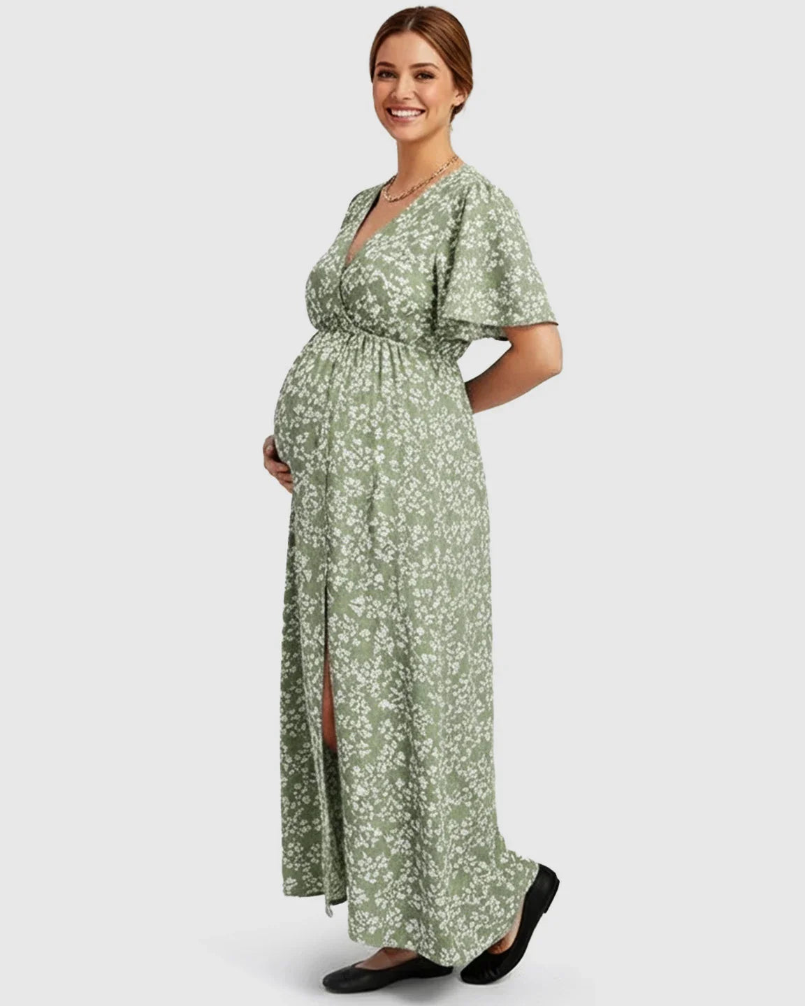Bump Society – The Comfort Collection: V-neck Bohemian Style Maternity Maxi Dress