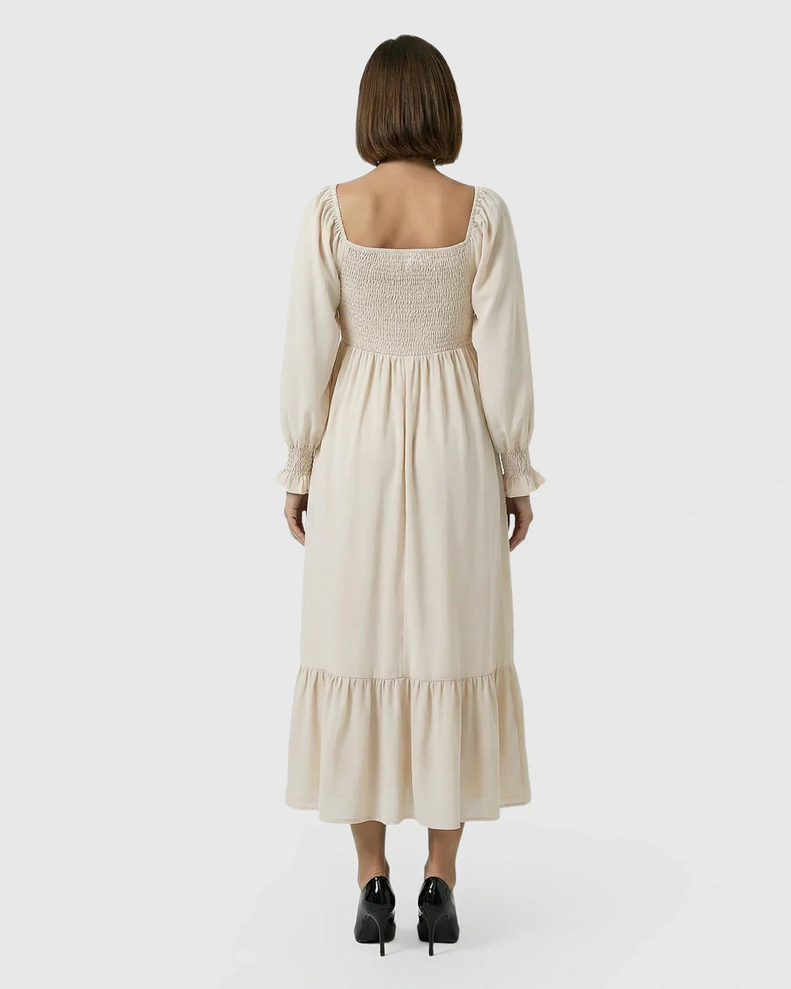 Bump Society – The Comfort Collection: Smocked Square Neck Ruffled Hem Maternity Maxi Dress