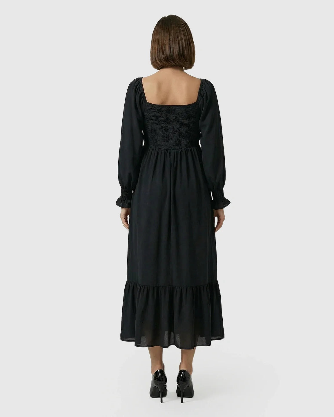 Bump Society – The Comfort Collection: Smocked Square Neck Ruffled Hem Maternity Maxi Dress
