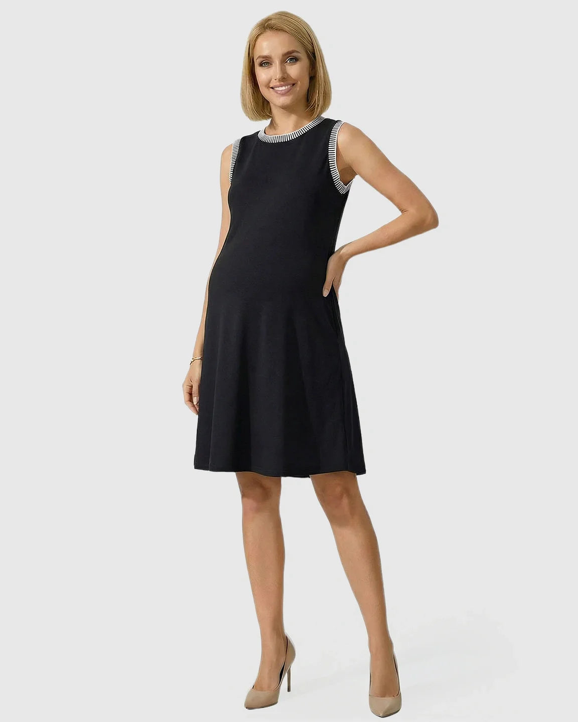 Bump Society – The Comfort Collection: Sleeveless Mid-Waist Umbrella Skirt Maternity Dress
