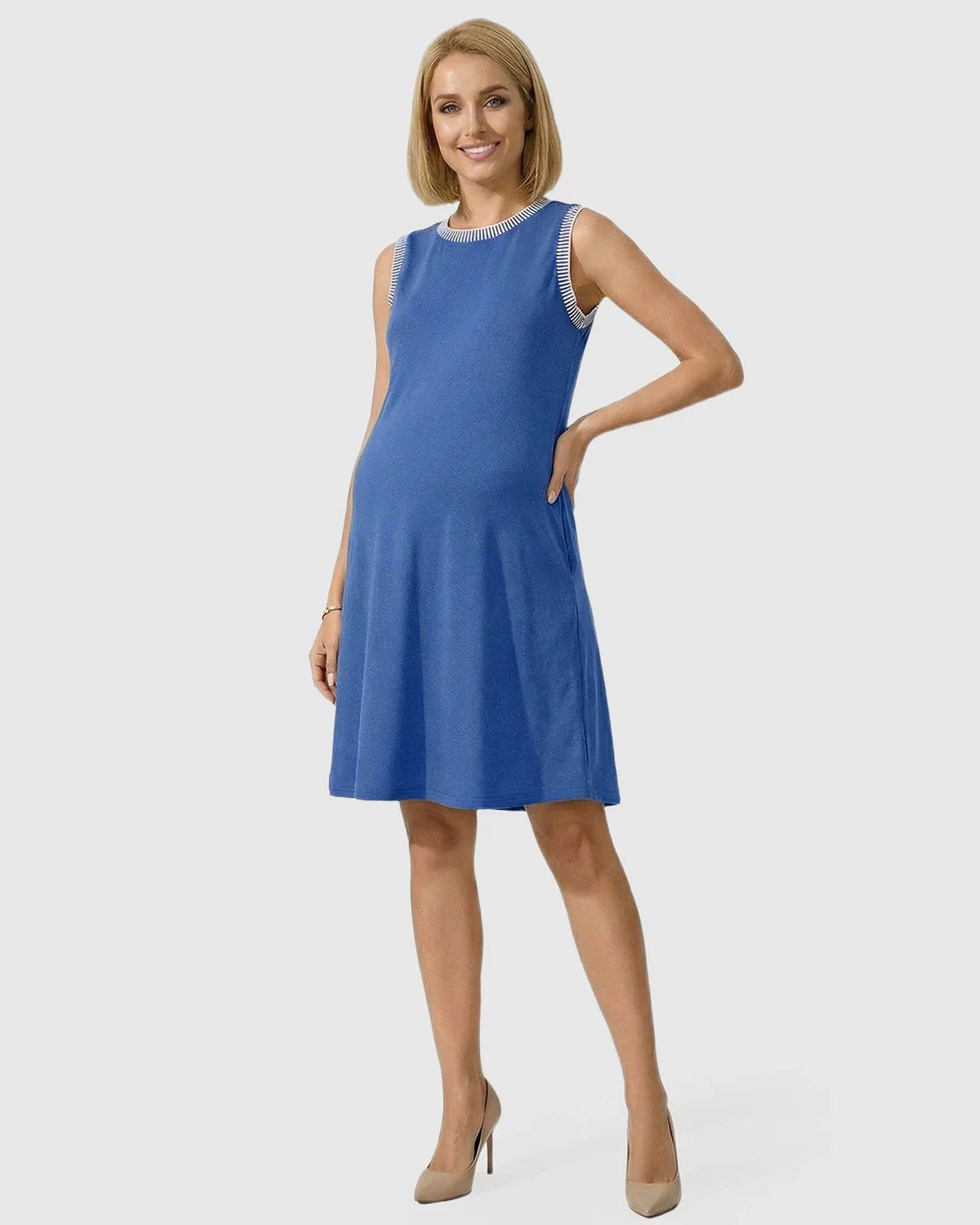 Bump Society – The Comfort Collection: Sleeveless Mid-Waist Umbrella Skirt Maternity Dress