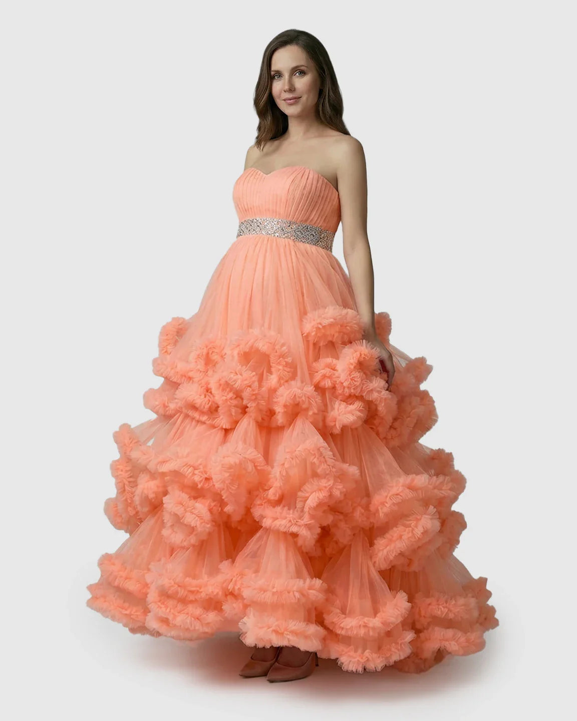 Bump Society – The Comfort Collection: Strapless Bodice Multi-Layered Ruffled Skirt Maternity Photoshoot Dress