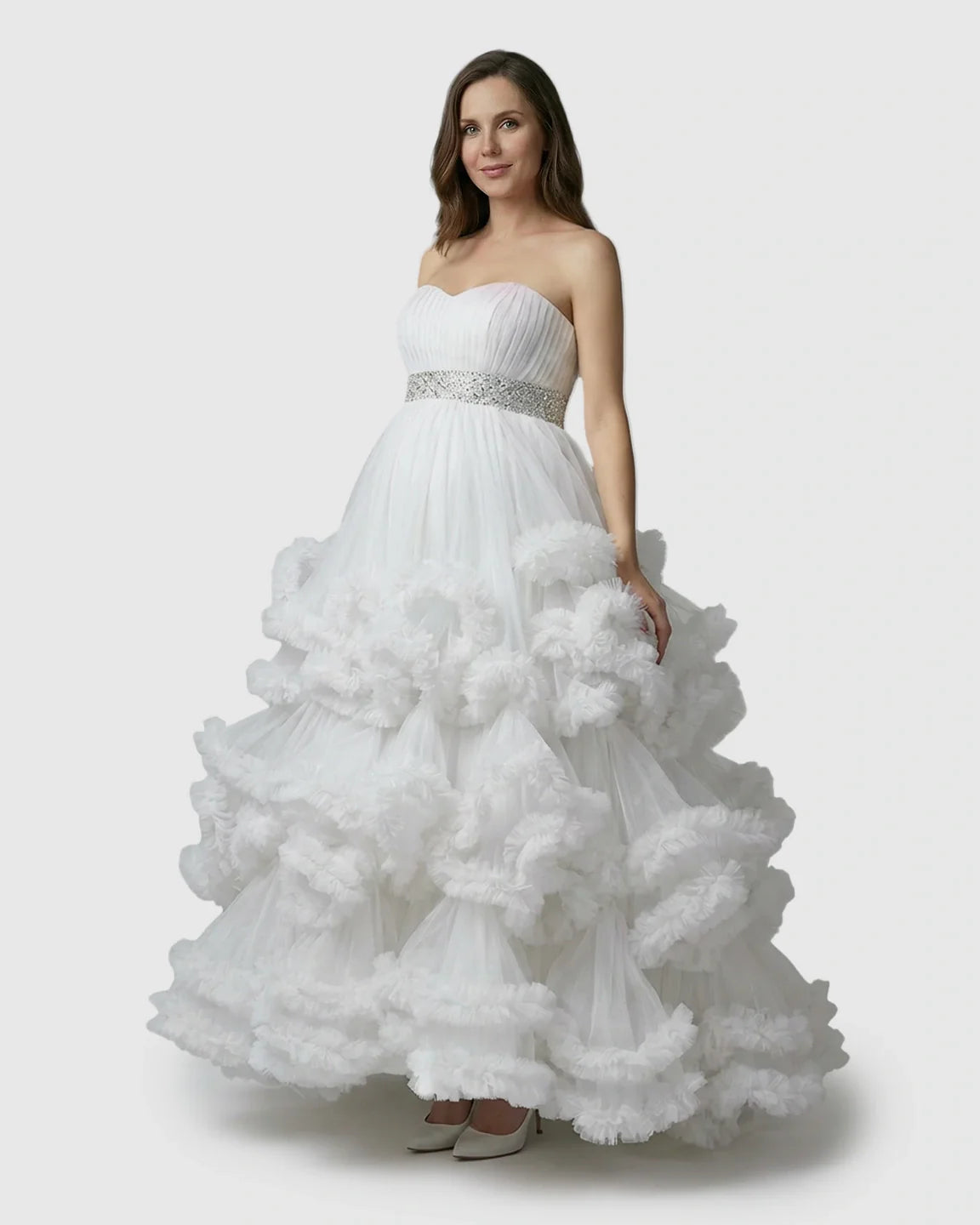 Bump Society – The Comfort Collection: Strapless Bodice Multi-Layered Ruffled Skirt Maternity Photoshoot Dress