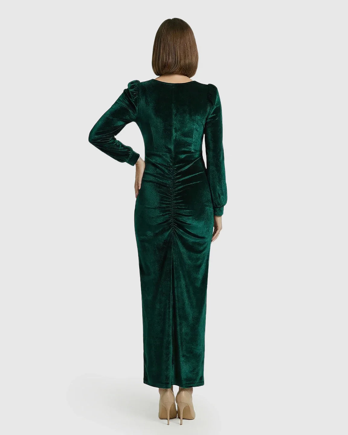 Bump Society – The Comfort Collection: Puffed Velvet Sleeves Bodycon Maternity Evening Gown