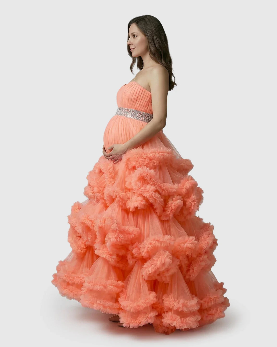 Bump Society – The Comfort Collection: Strapless Bodice Multi-Layered Ruffled Skirt Maternity Photoshoot Dress