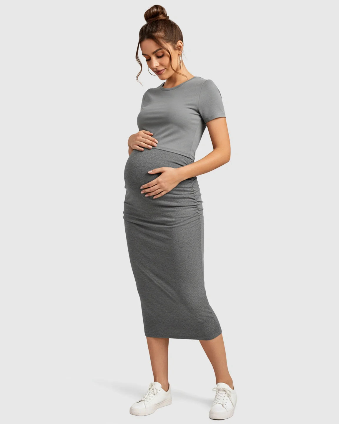 Bump Society – The Comfort Collection: Ruched Fitted-Style Maternity Midi Skirt