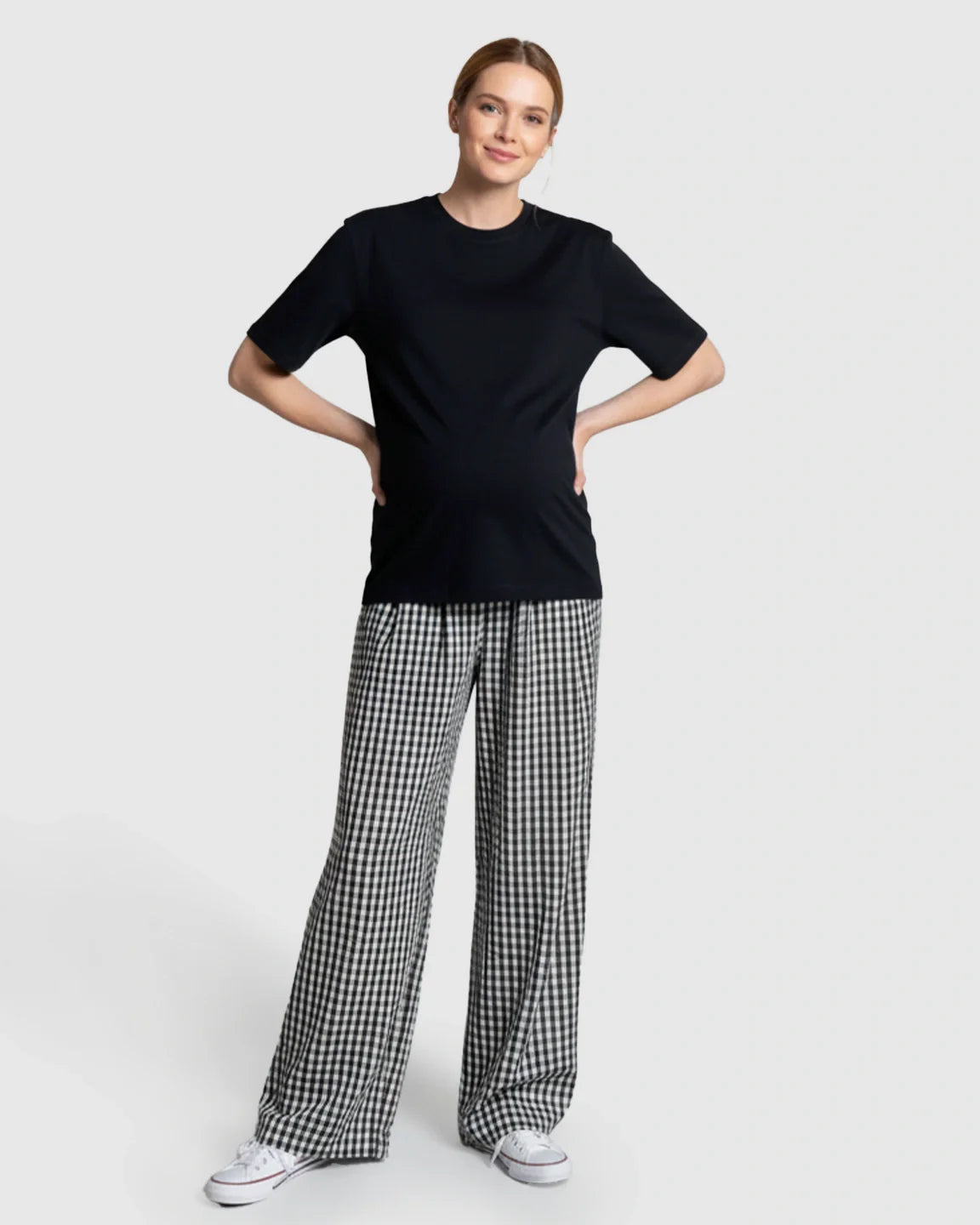 Bump Society – The Comfort Collection: Plaid Print Wide Leg Maternity Trousers