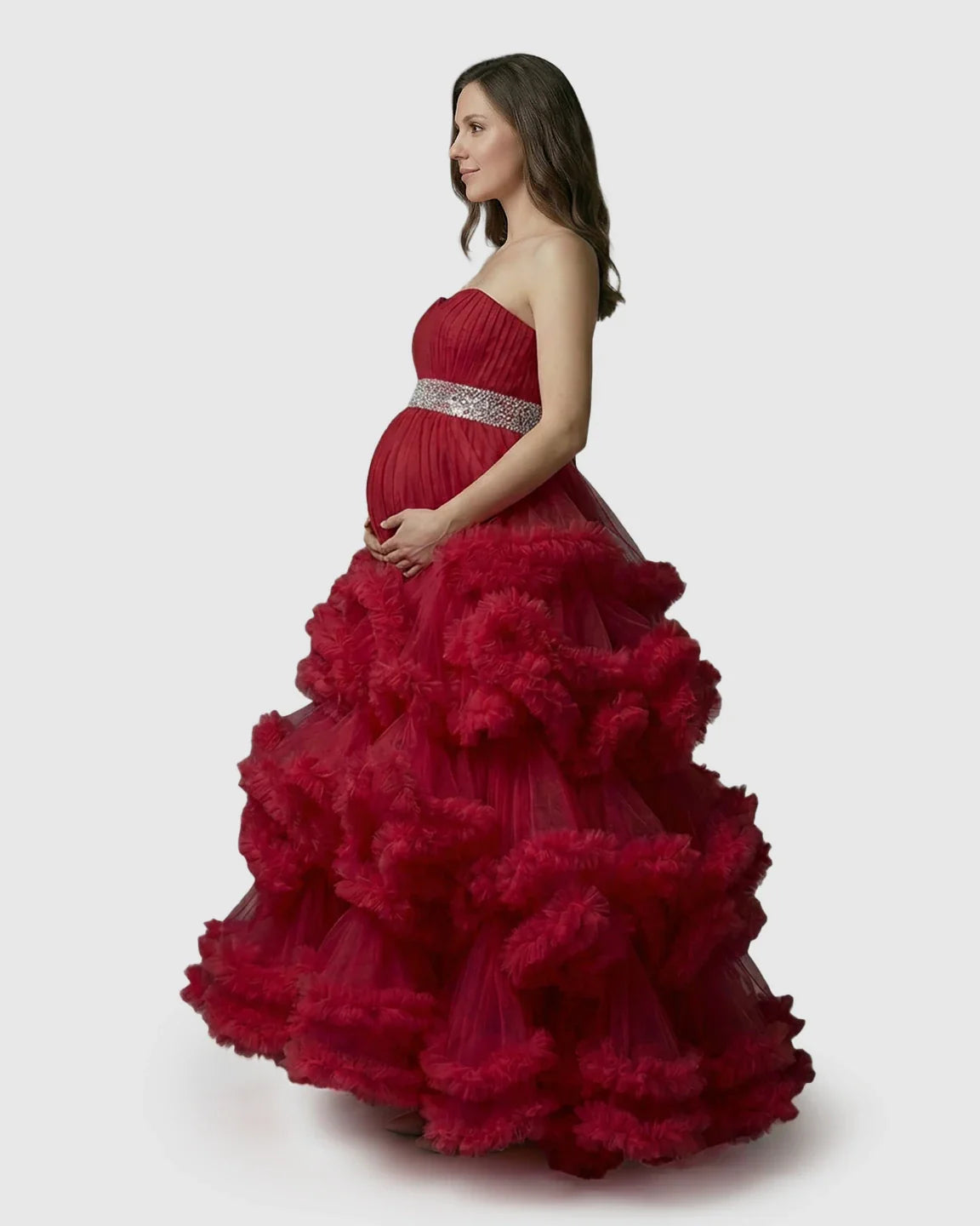 Bump Society – The Comfort Collection: Strapless Bodice Multi-Layered Ruffled Skirt Maternity Photoshoot Dress