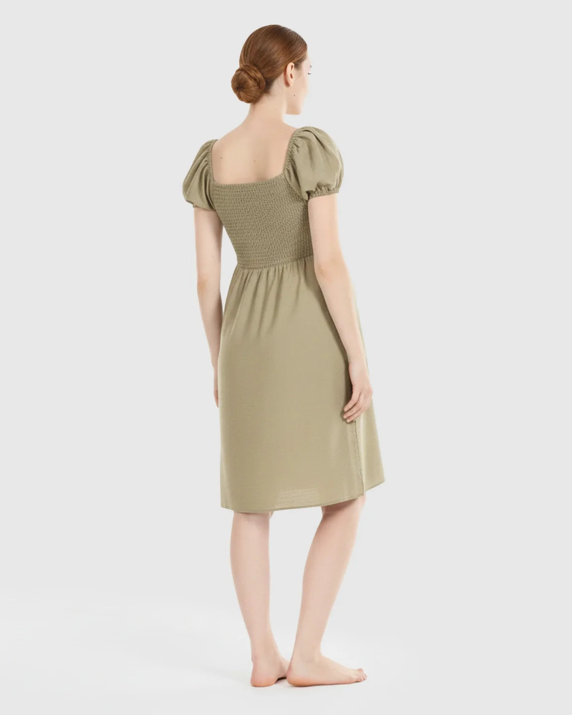Bump Society – The Nursing Collection: Puff-Sleeve Flowy Maternity & Nursing Midi Dress