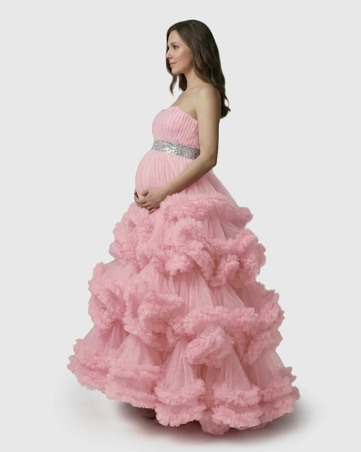 Bump Society – The Comfort Collection: Strapless Bodice Multi-Layered Ruffled Skirt Maternity Photoshoot Dress