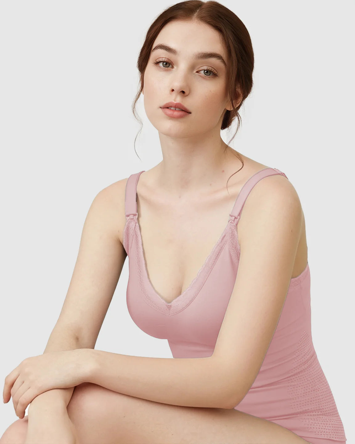 Bump Society – The Nursing Collection: Seamless Lace-Trim V-Neck Nursing Cami