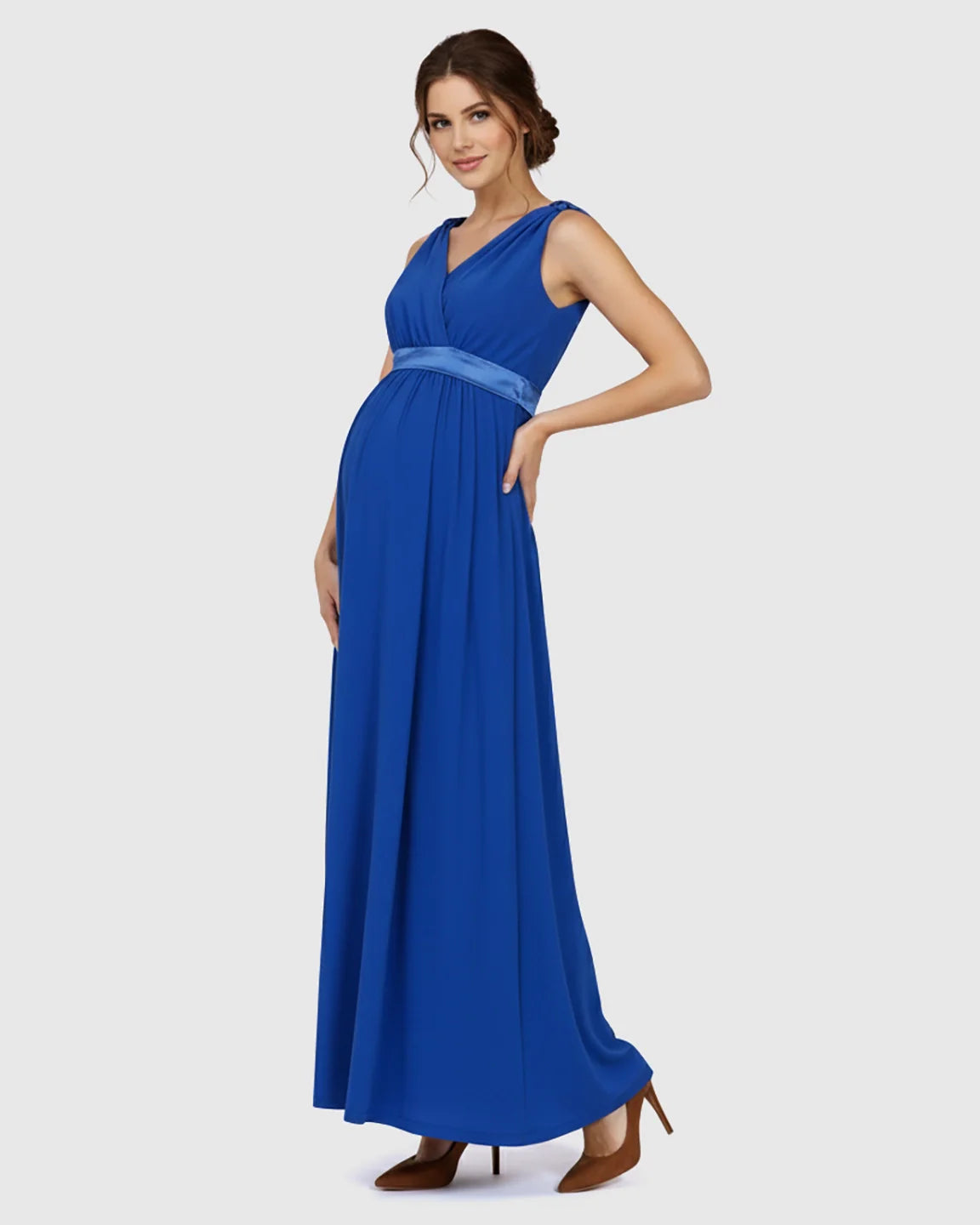 The Comfort Collection: Fitted-Waist V-Neck Maternity Dress