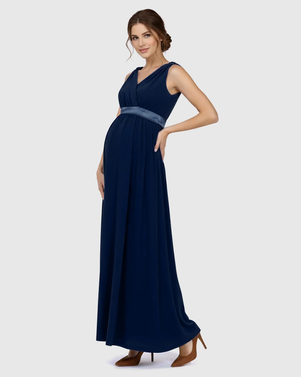 The Comfort Collection: Fitted-Waist V-Neck Maternity Dress