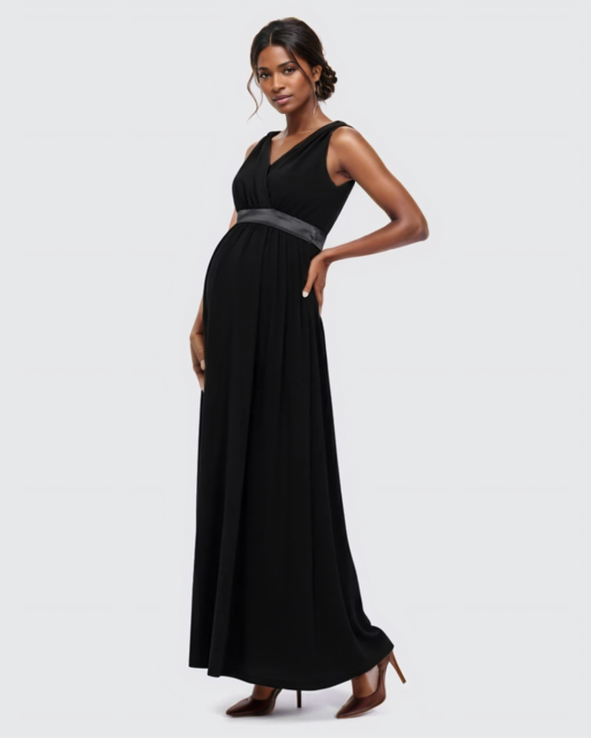 The Comfort Collection: Fitted-Waist V-Neck Maternity Dress