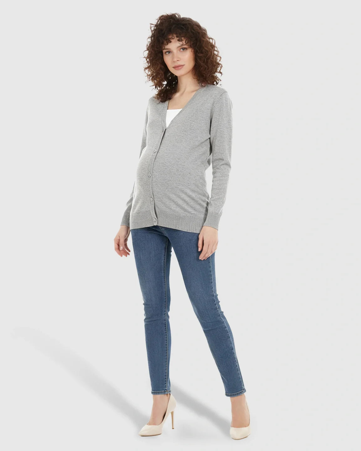 Bump Society – The Comfort Collection: Button-Front V-Neck Maternity Cardigan