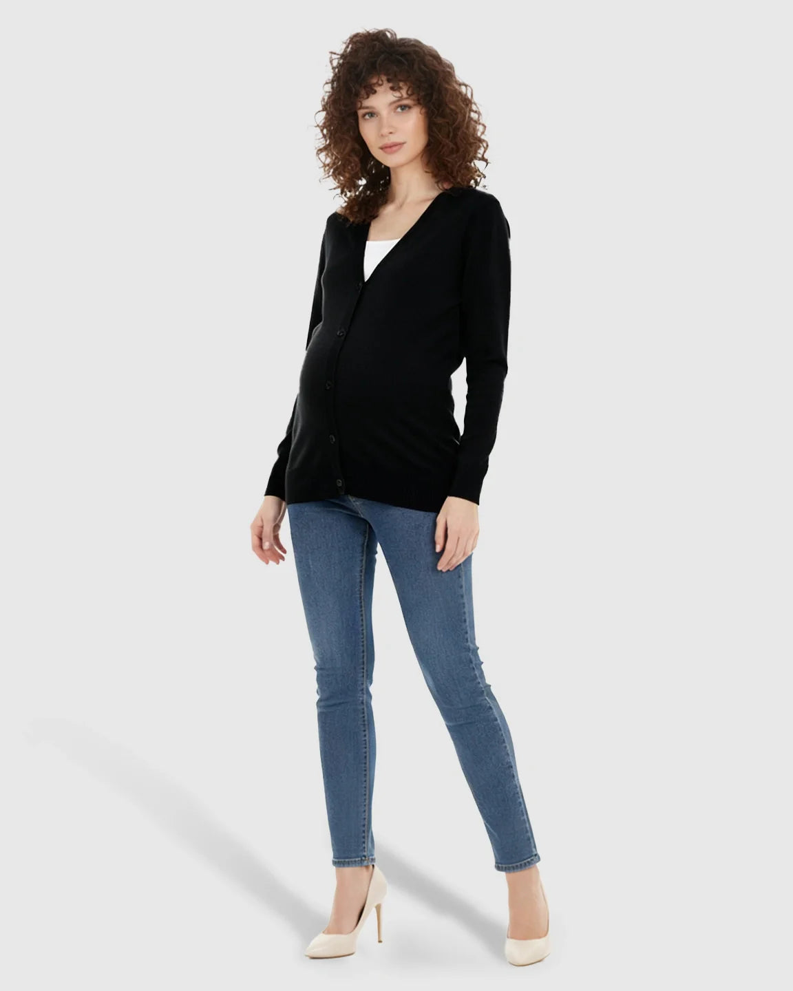 Bump Society – The Comfort Collection: Button-Front V-Neck Maternity Cardigan