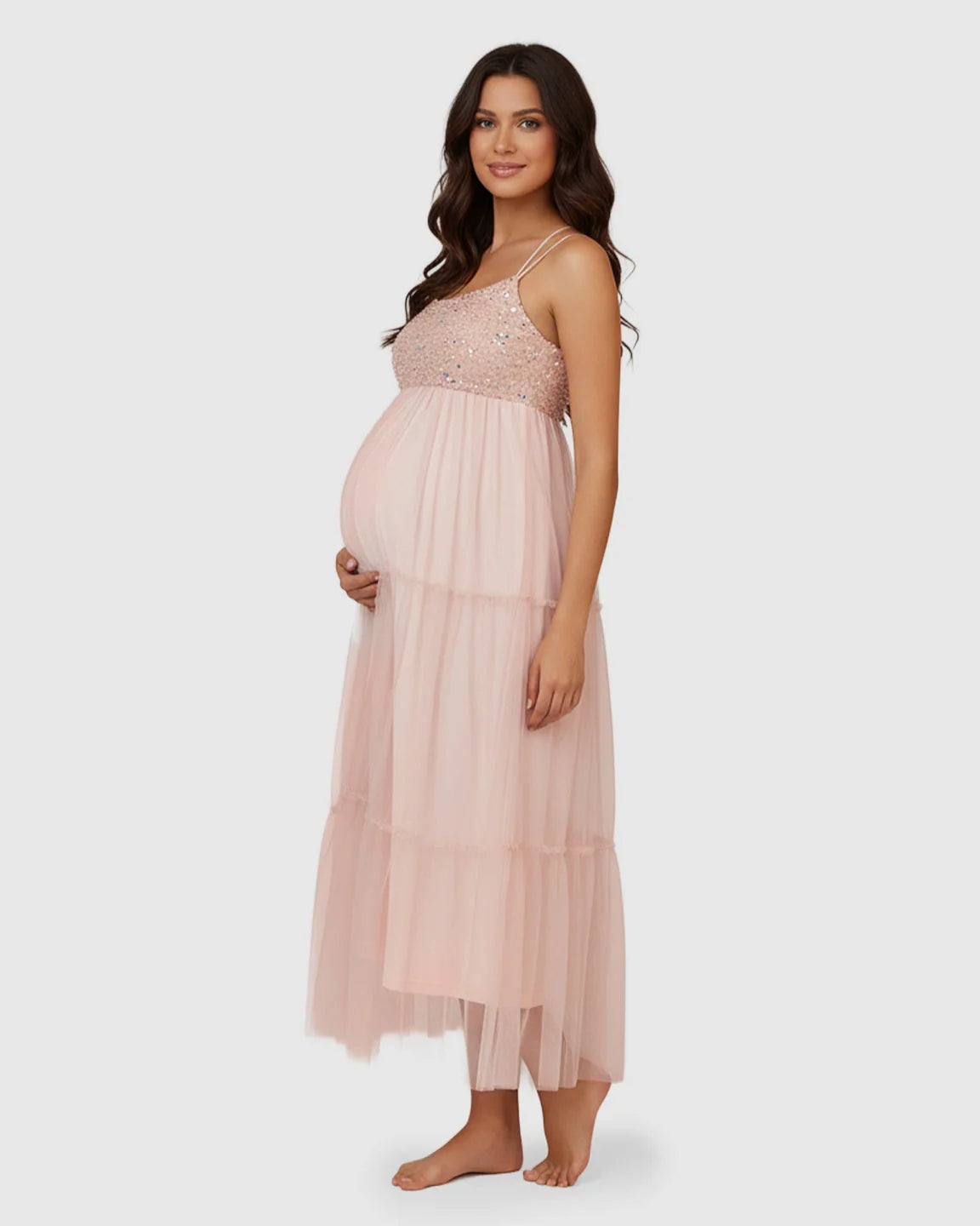 Bump Society – The Comfort Collection: Sequin Halter Mesh Maternity Gown
