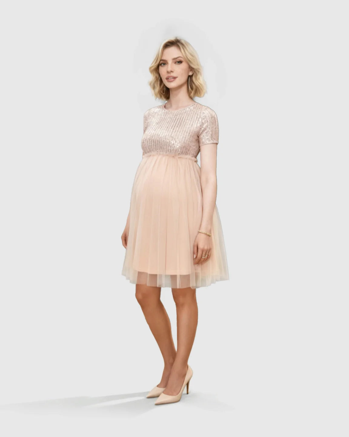 Bump Society – The Comfort Collection: Sequin Empire-Waist Maternity Midi Dress