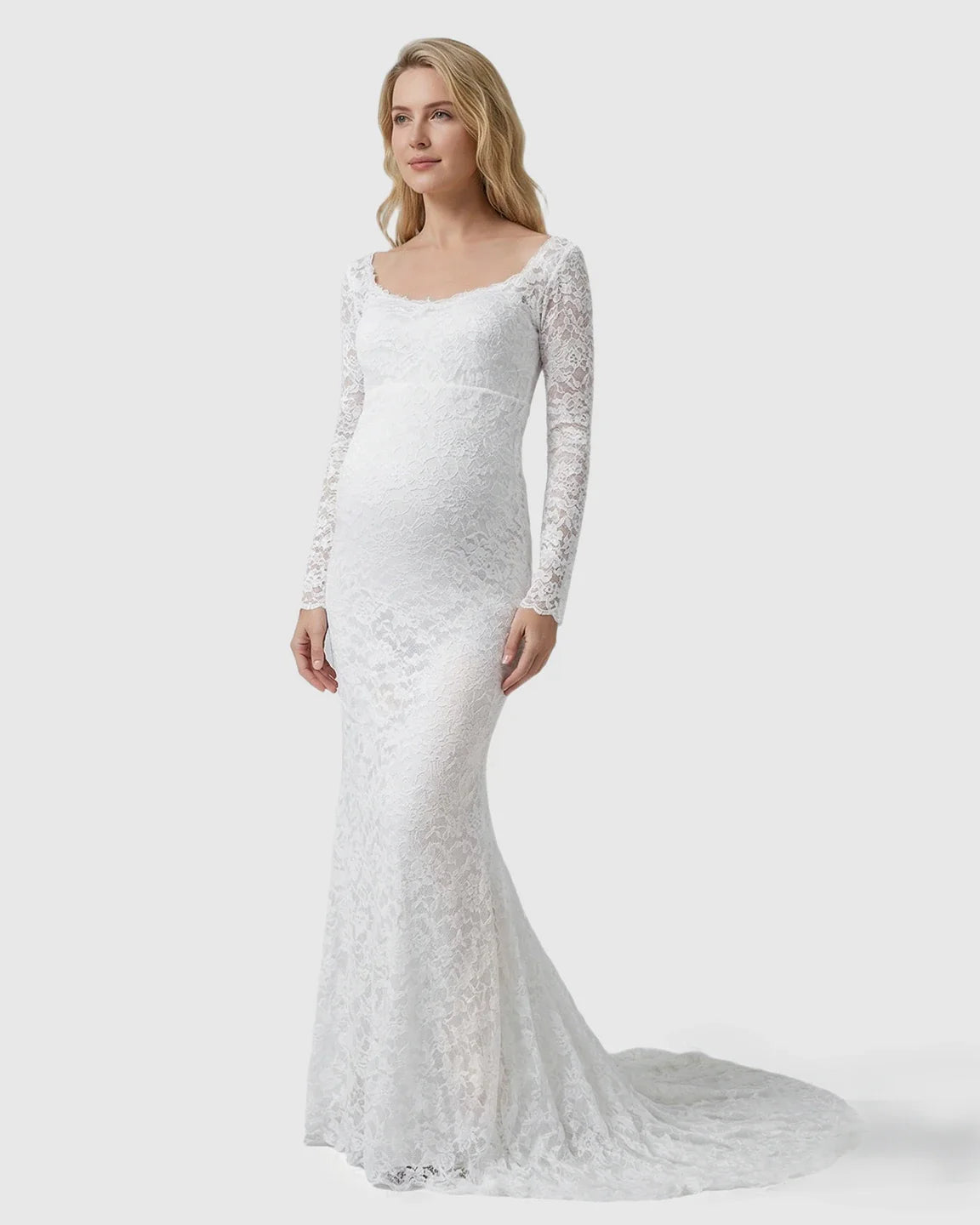 Bump Society – The Comfort Collection: Lace Train Long-Sleeve Maternity Gown