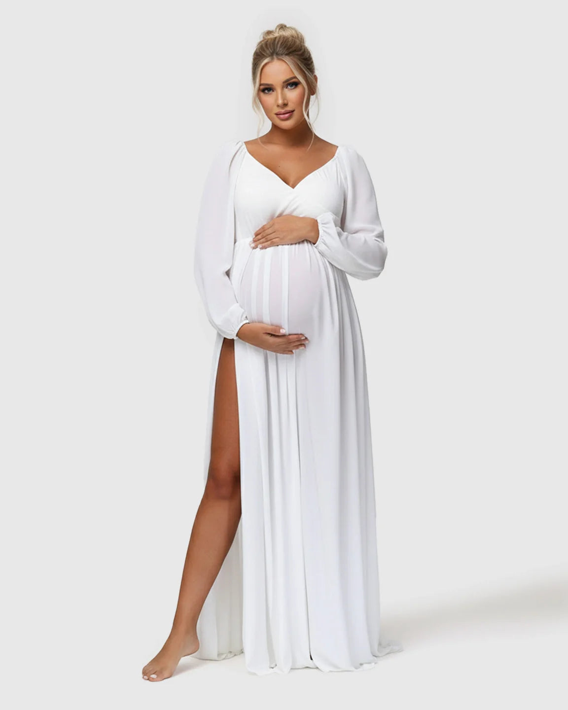 Bump Society – The Comfort Collection: Elastic Neckline Sleeves Elegant-Drape Maternity Gown