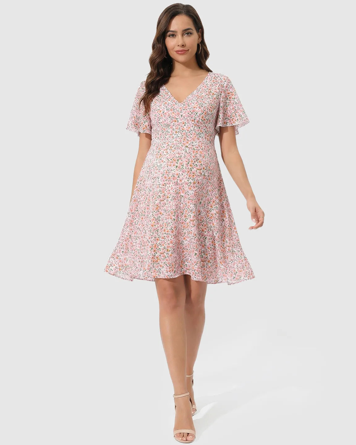 Bump Society – The Comfort Collection: Flounce Sleeve Floral A Line Maternity Mini Dress