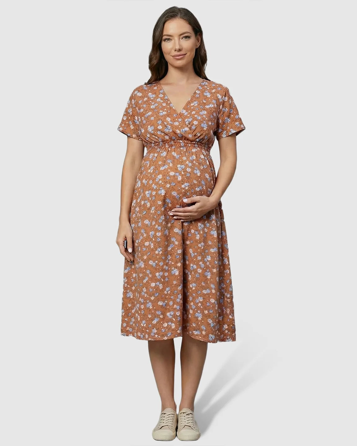Bump Society – The Comfort Collection: Stretch-Waist A-Line Maternity Midi Dress