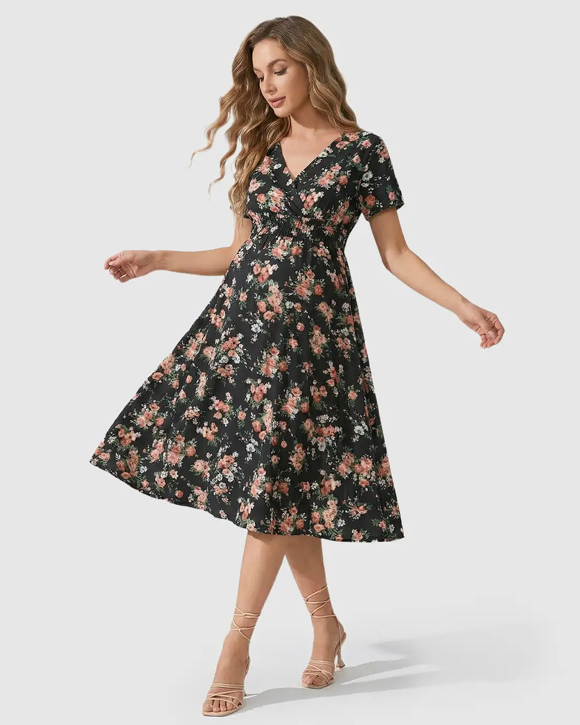 Bump Society – The Comfort Collection: Stretch-Waist A-Line Maternity Midi Dress
