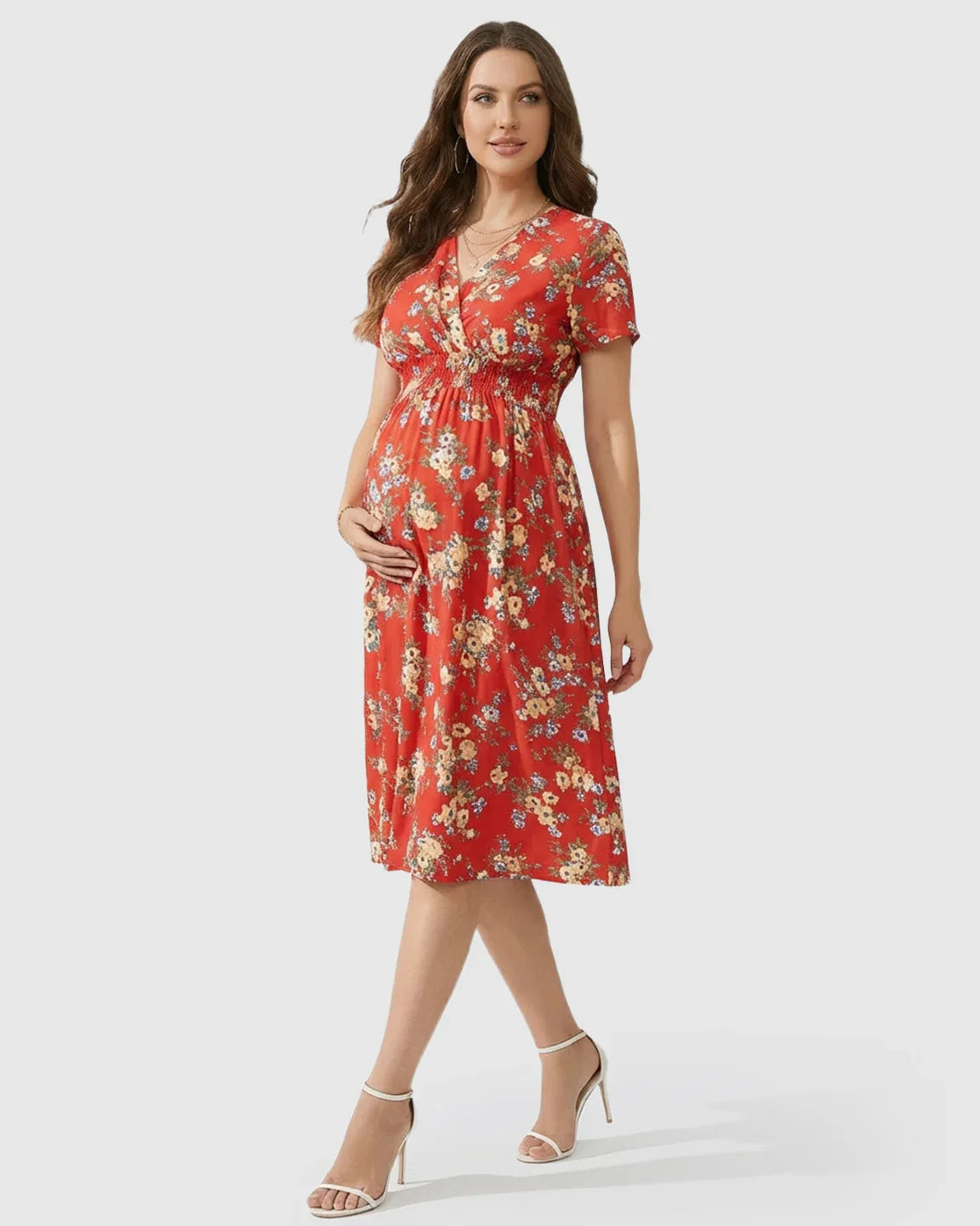 Bump Society – The Comfort Collection: Stretch-Waist A-Line Maternity Midi Dress