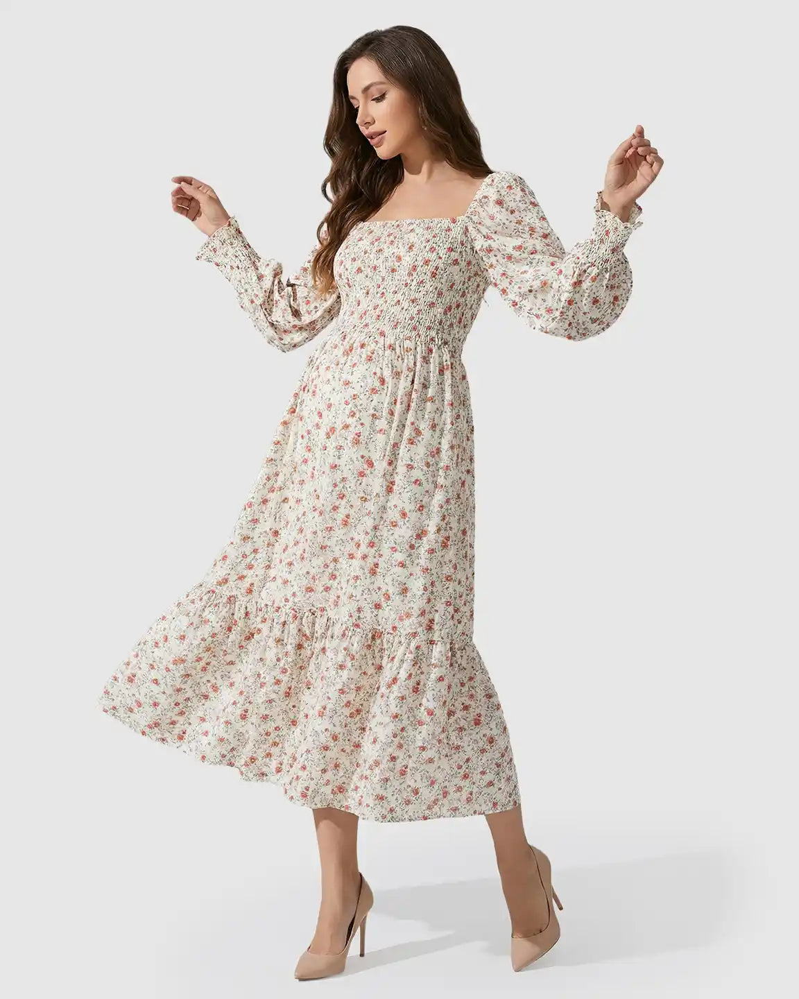 Bump Society – The Comfort Collection: Smocked Boho Style Maternity Midi Dress
