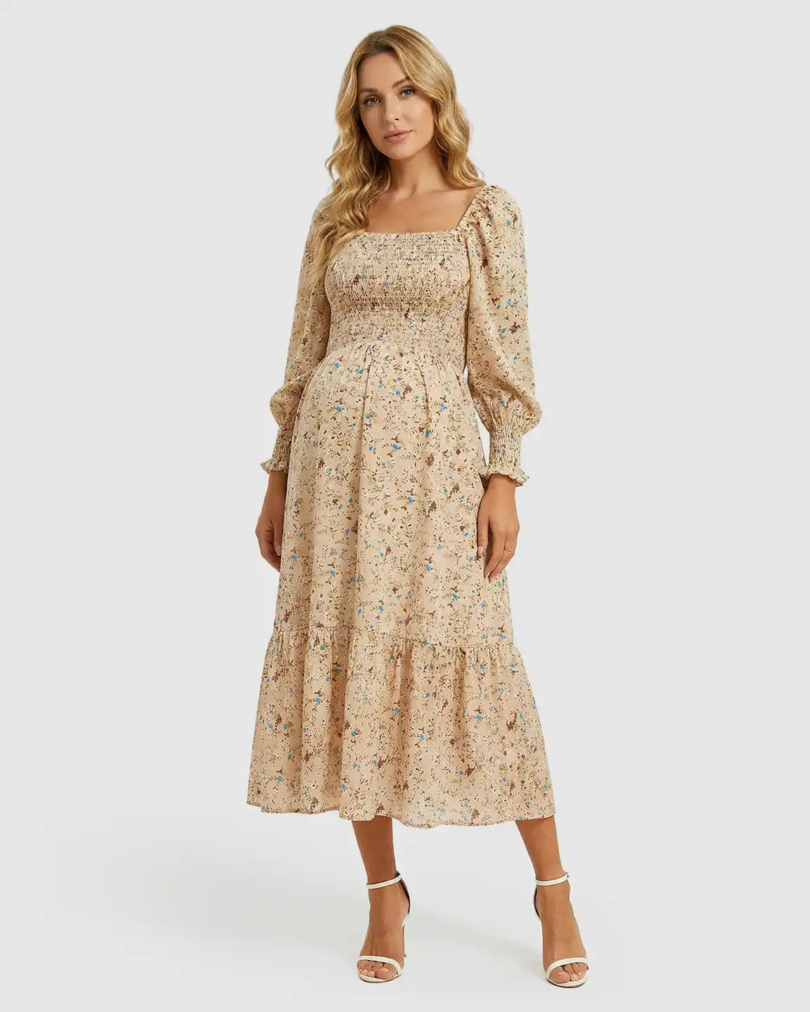 Bump Society – The Comfort Collection: Wrinkle-Resistant Floral Maternity Midi Dress