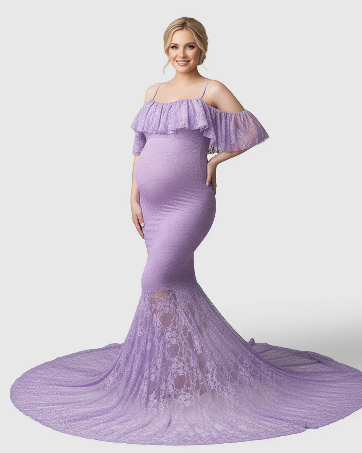Bump Society – The Comfort Collection: Off-Shoulder Lace Mermaid Maternity Gown