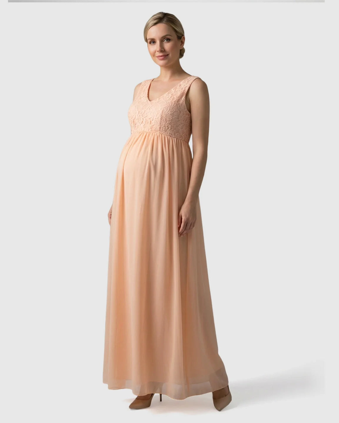 Bump Society – The Comfort Collection: Lace-Chiffon Romantic Maternity Maxi Dress