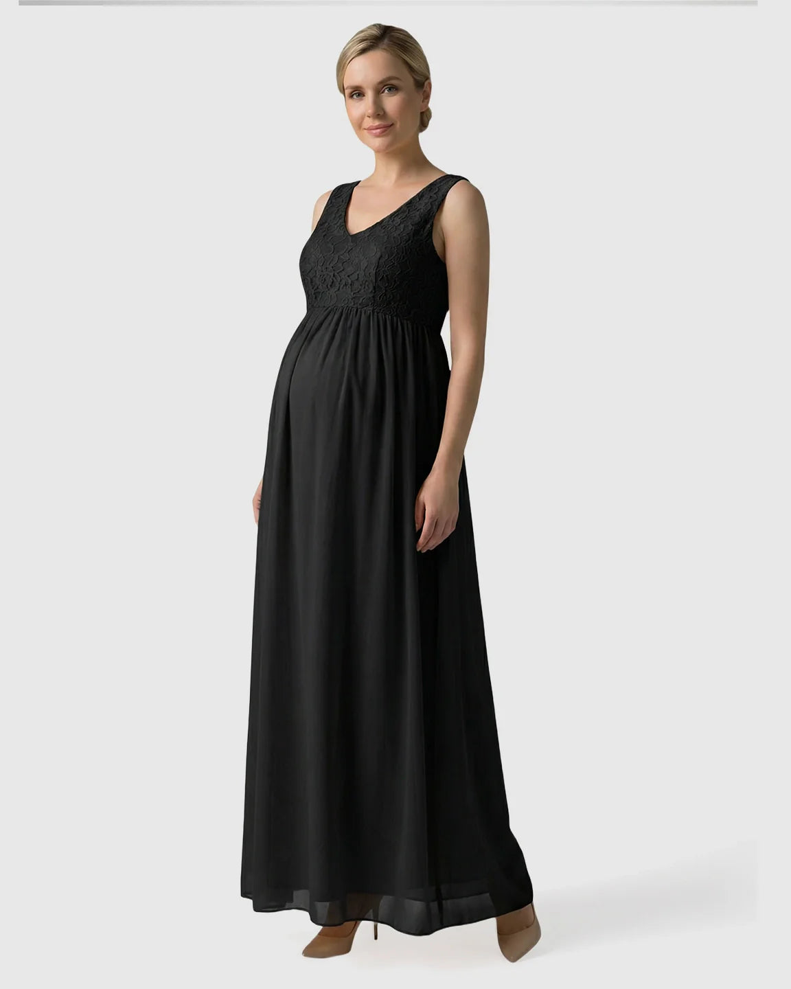 Bump Society – The Comfort Collection: Lace-Chiffon Romantic Maternity Maxi Dress