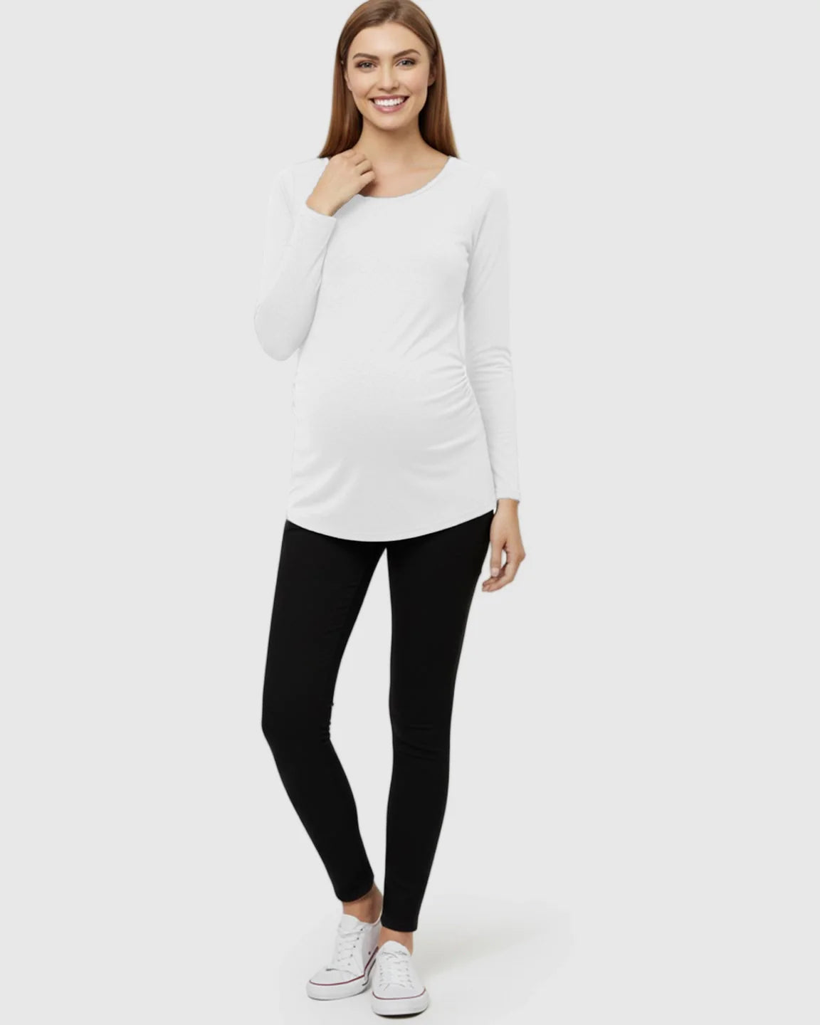 Bump Society – The Comfort Collection: Side Ruched Slim Fit Long Sleeve Maternity Top