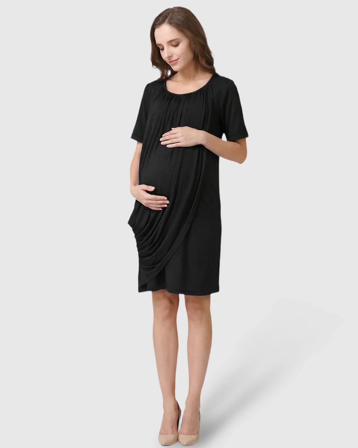 Bump Society – The Nursing Collection: Hidden Nursing Access Draped Maternity Short Dress