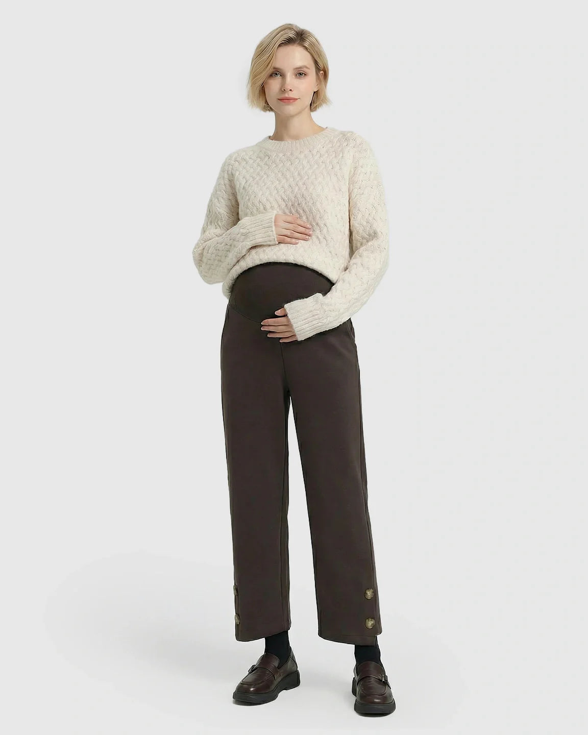 Bump Society – The Comfort Collection: Button Detail Cropped Maternity Trousers