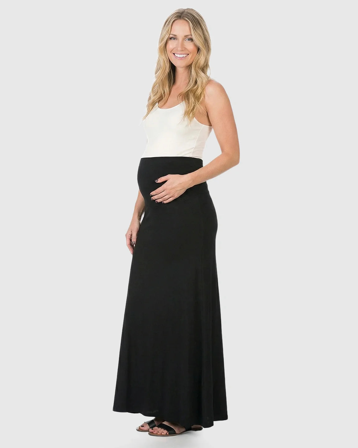 Bump Society – The Comfort Collection: Full-Panel Waistband Flowing Maternity Maxi Skirt