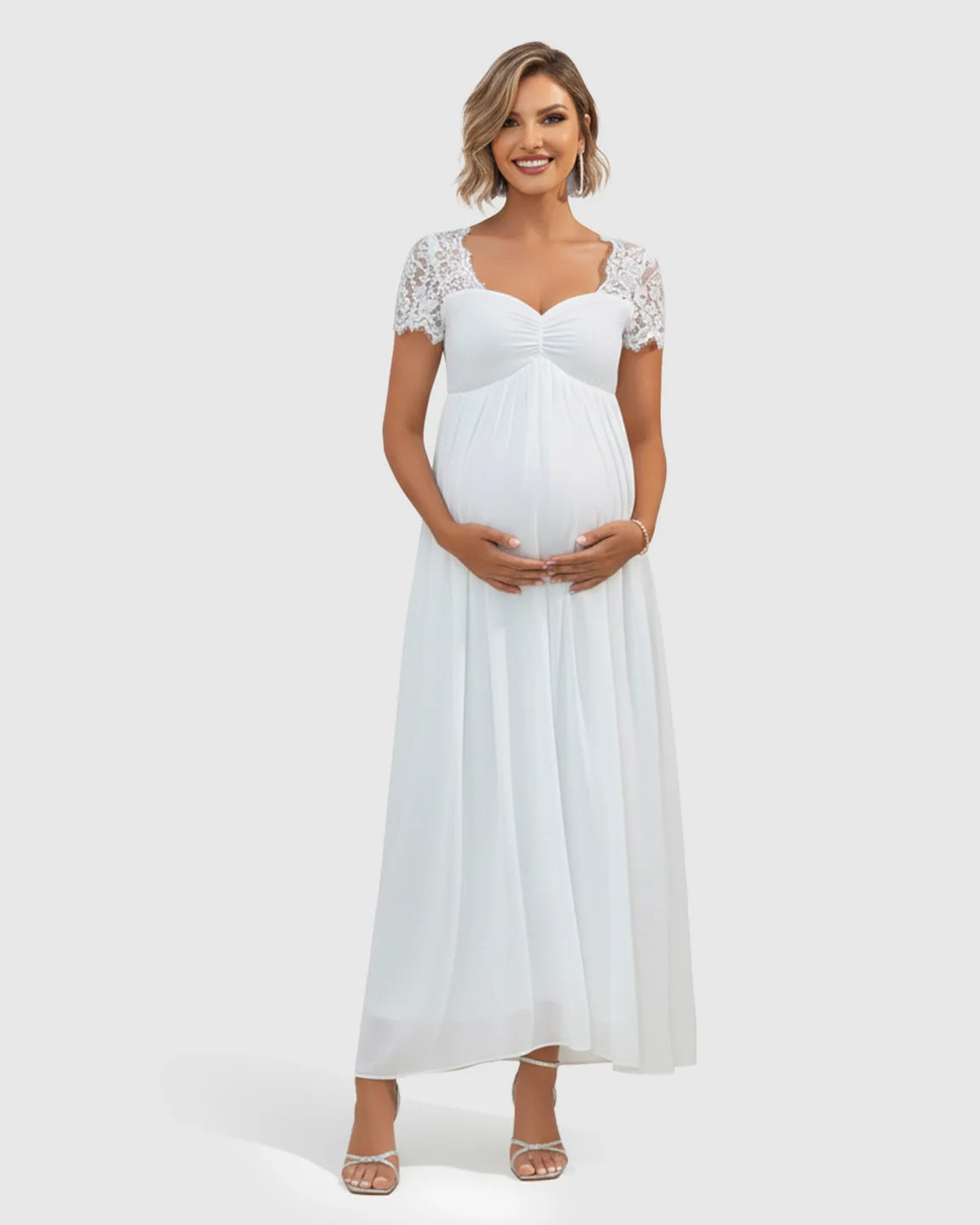Bump Society – The Comfort Collection: Short Lace Sleeves Flowy Maternity Photoshoot Dress